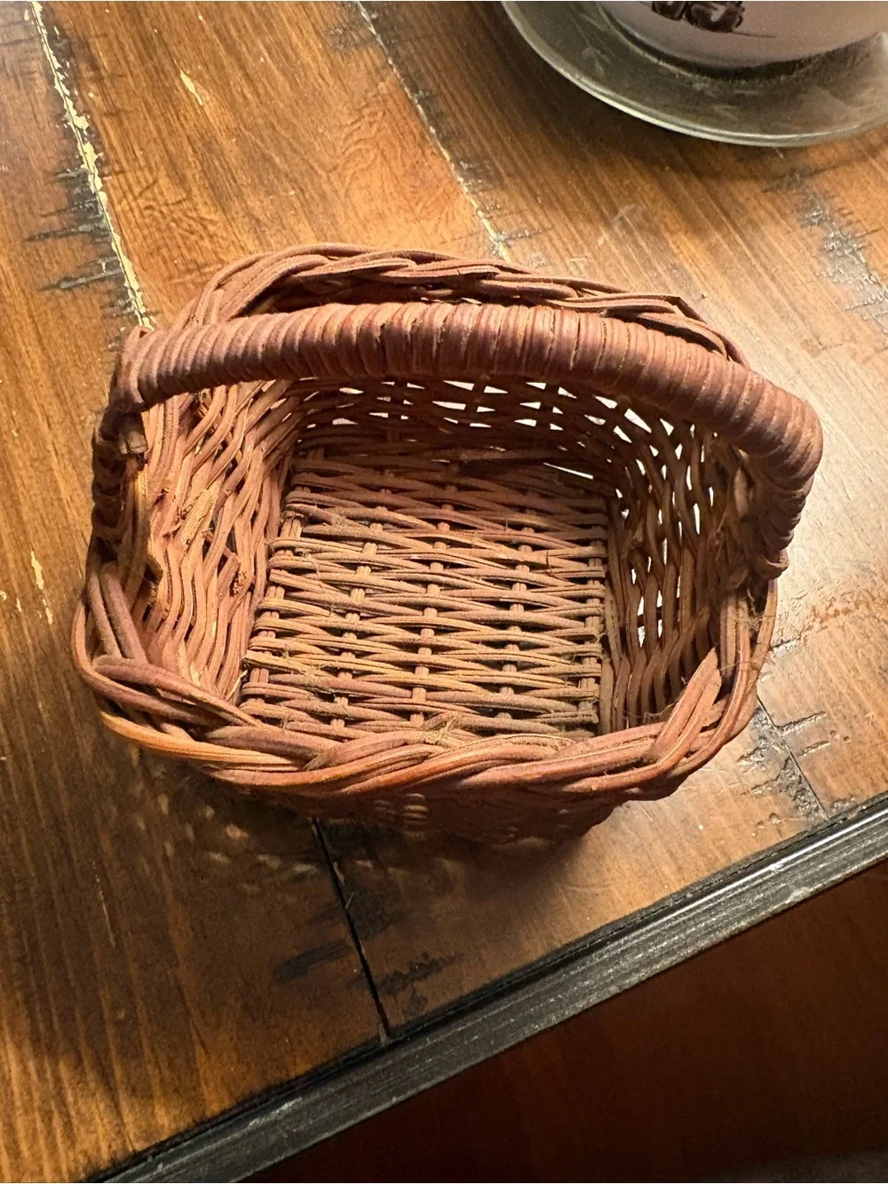 Miniature Brown Woven Wicker Basket with Handle - Rustic Primitive Decor